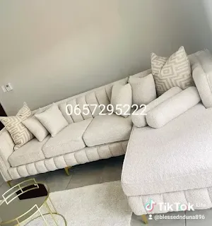 Soft ivory L-shaped sectional couch